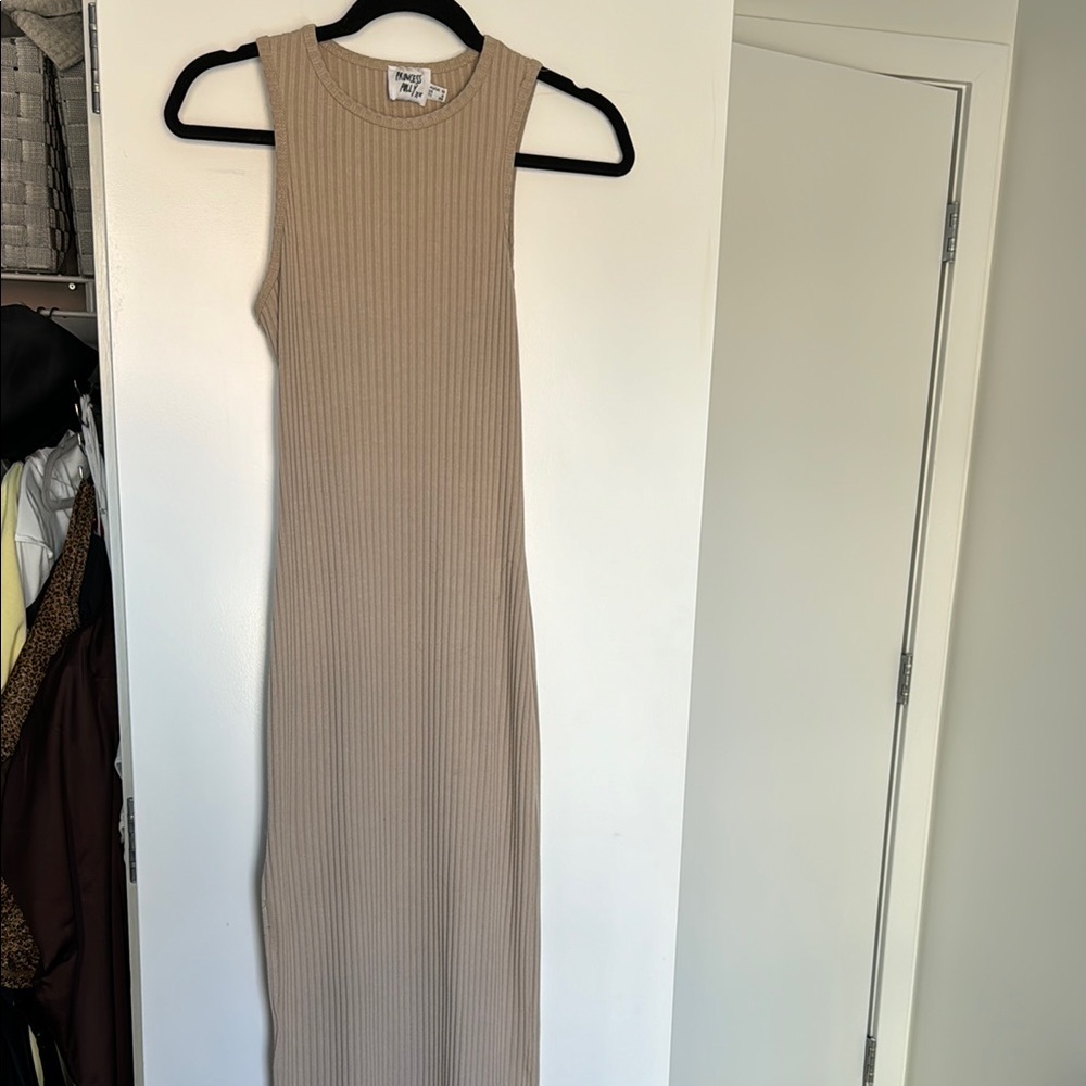 Princess Polly midi Ribbed Tan Dress